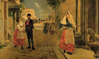 Illustration from one of the first editions of the story Cavalleria rusticana (1880) by Giovanni Verga on which Mascagni's opera would later be based